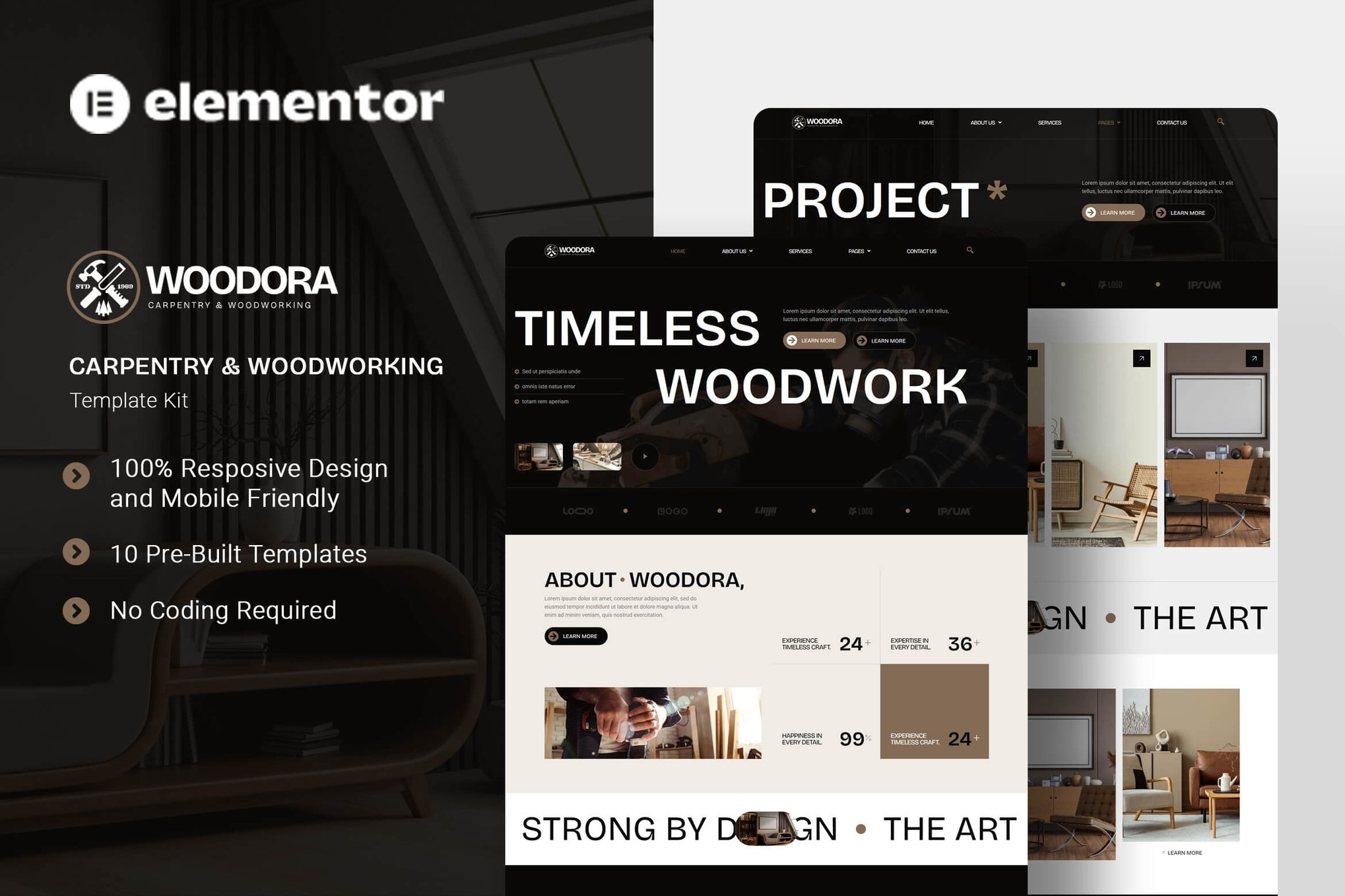 Woodora – Carpentry & Woodworking Elementor Template Kit