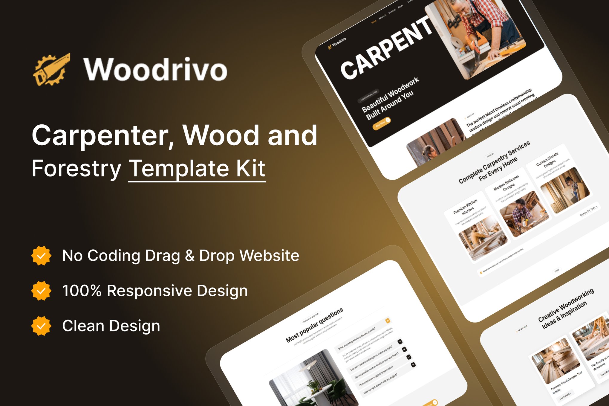 Woodrivo – Carpenter & Forestry Elementor Template Kit