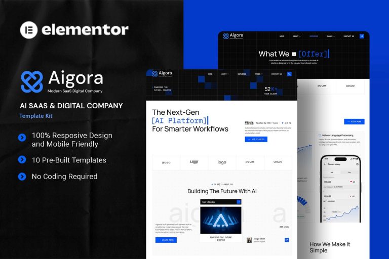 Aigora – AI Saas & Digital Company Elementor Template Kit
