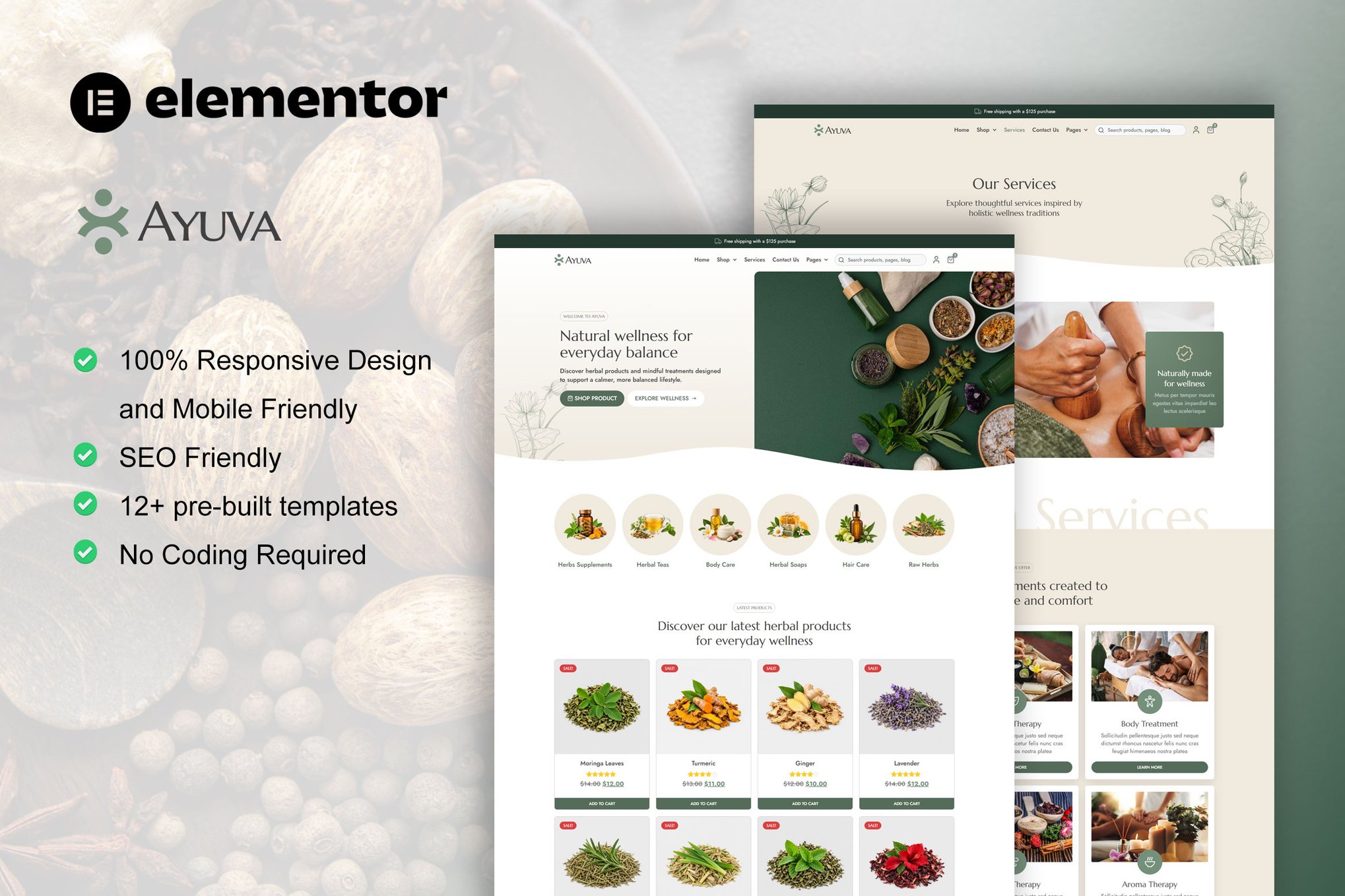 Ayuva – Ayurveda Treatment & WooCommerce Store Elementor Pro Template Kit
