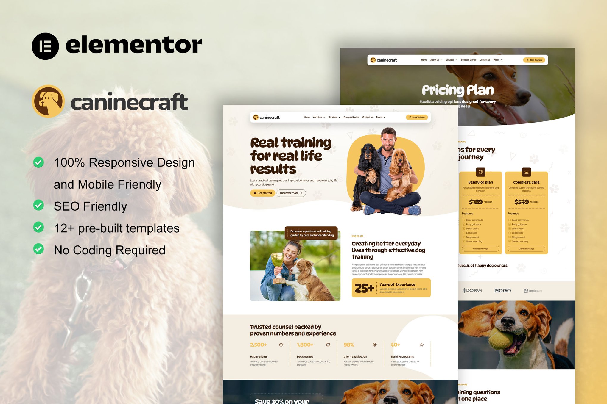 CanineCraft – Dog Training Elementor Pro Template Kit