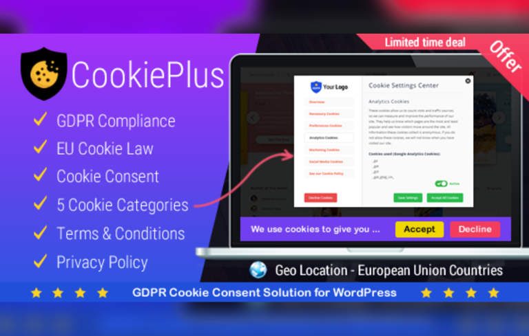 Cookie Plus GDPR – Cookies Consent Solution for WordPress. Master Popups Addon
