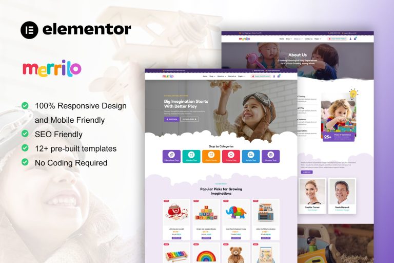 Merrilo – Kids Toys Store WooCommerce Elementor Pro Template Kit