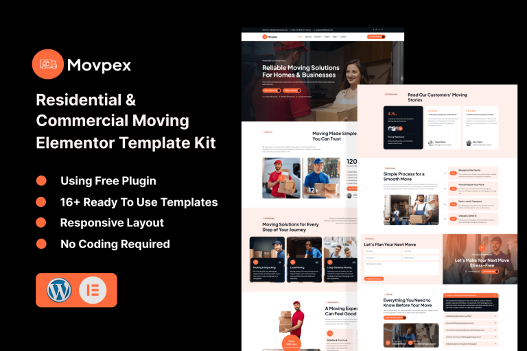 Movpex – Residential & Commercial Moving Elementor Template Kit