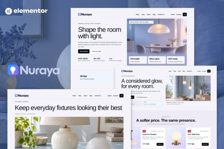 Nuraya – Lighting & Lamps Shop eCommerce Elementor Pro Template Kit