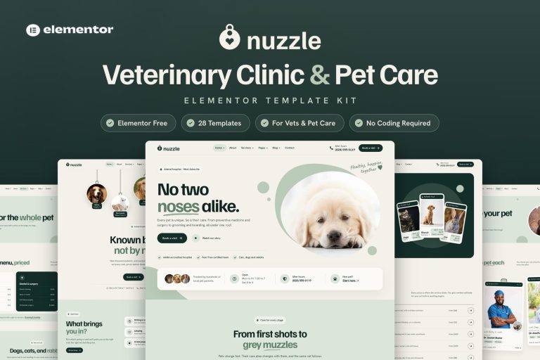 Nuzzle – Veterinary Clinic & Pet Care Elementor Template Kit