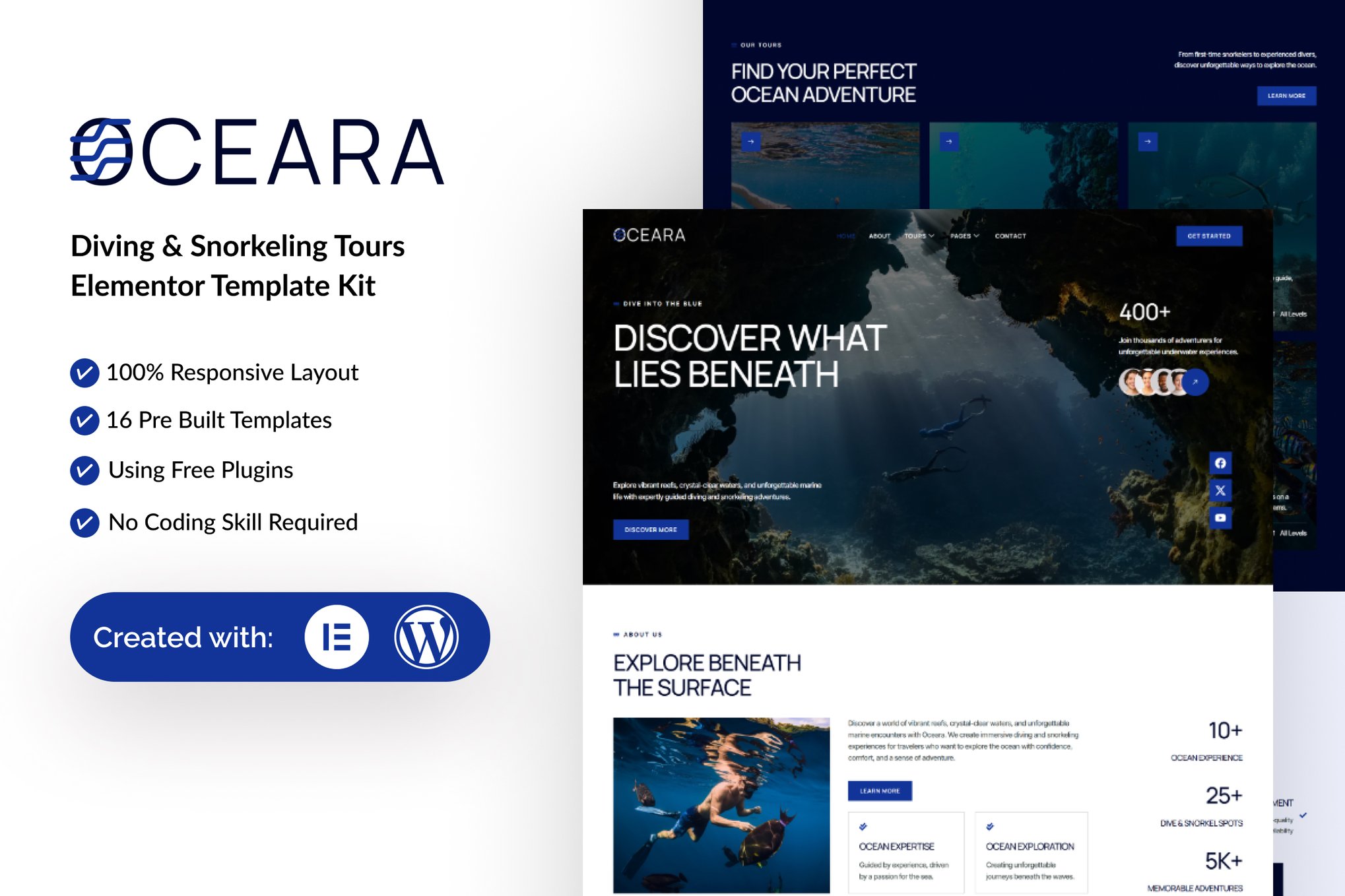 Oceara – Diving & Snorkeling Tours Elementor Template Kit