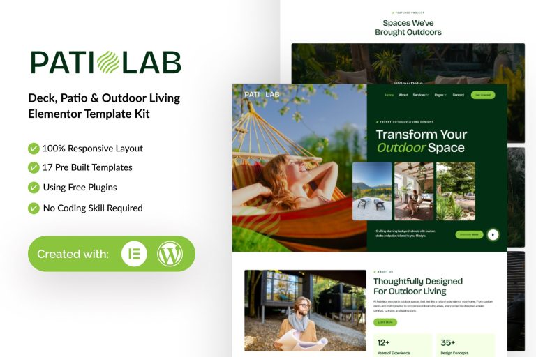 Patiolab – Deck, Patio & Outdoor Living Elementor Template Kit
