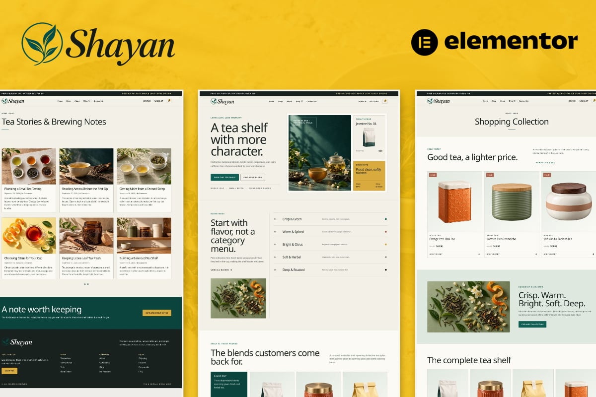 Shayan – Tea & Herbal Drink Shop eCommerce Elementor Pro Template Kit