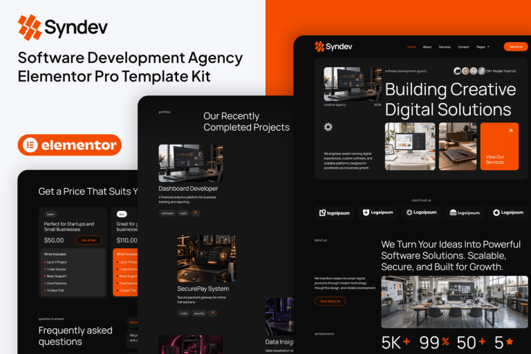 Syndev – Software Development Agency Elementor Pro Template Kit