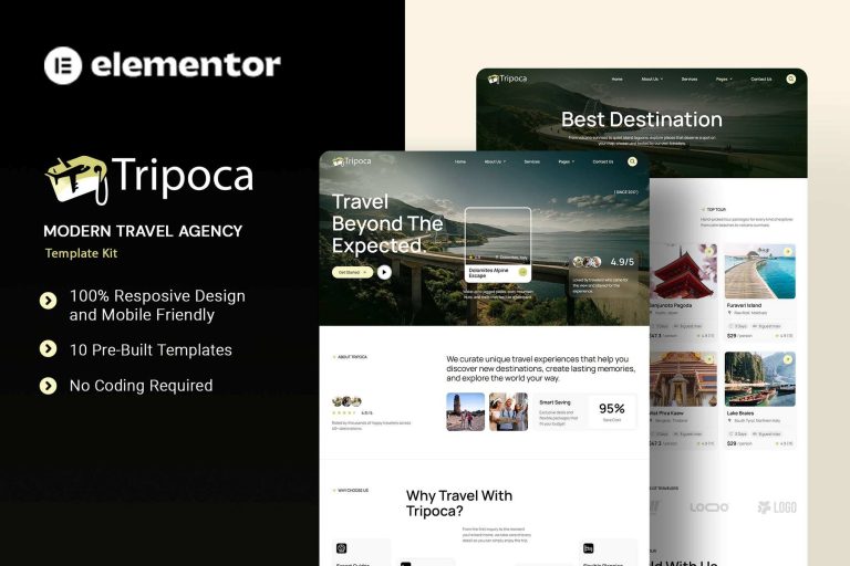 Tripoca – Modern Travel Agency Elementor Template Kit