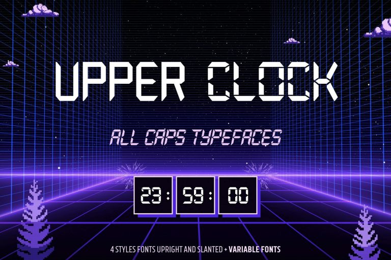Upper Clock Digital All-cap Typeface Family