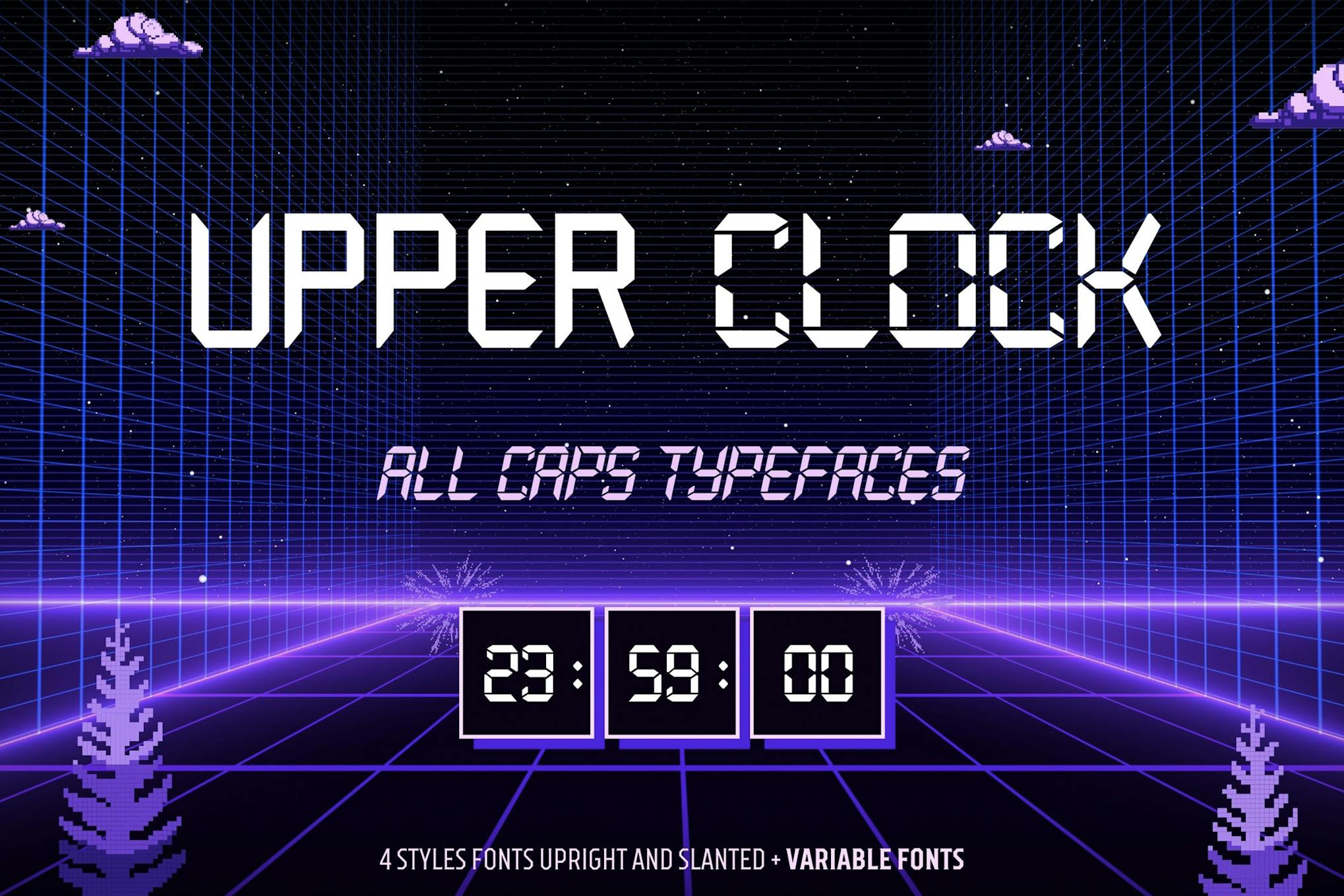 Upper Clock Digital All-cap Typeface Family